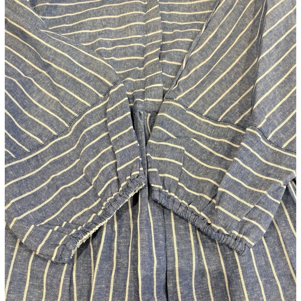 Caslon Shirt Dress Women's Large 3/4 Sleeve Blue Stripe Pockets Linen Blend NEW - Picture 7 of 11